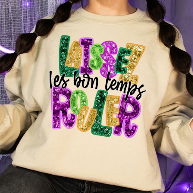 Faux Sequin Letters Les Bon Temp Rouler Shirt, Mardi Gras Sweatshirt, Louisiana Mardi Gras Hoodie, Festival Sweatshirt, Mardi Gras Outfit - Image 5