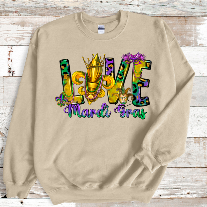Alternative view of Love Mardi Gras SweatShirt, Mardi Gras Sweatshirt, NOLA Parade Sweater, Louisiana New Orleans Purple Green and Gold Shirt, NOLA Parade Gift