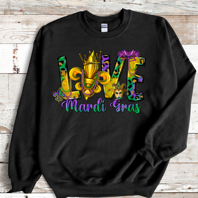 Love Mardi Gras SweatShirt, Mardi Gras Sweatshirt, NOLA Parade Sweater, Louisiana New Orleans Purple Green and Gold Shirt, NOLA Parade Gift - Image 5