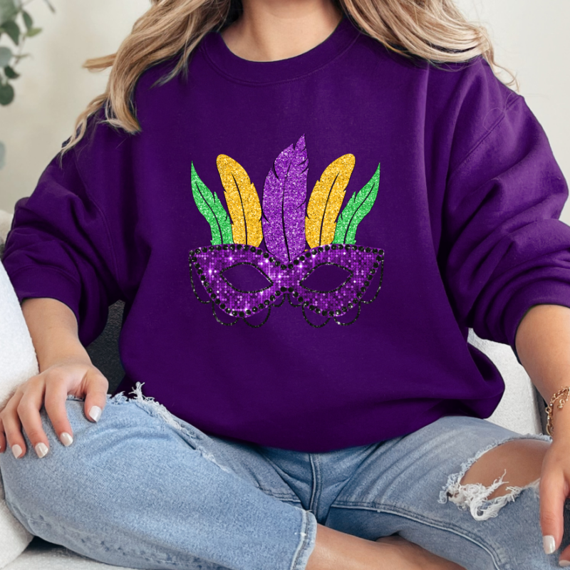 Alternative view of Purple Mardi Gras Mask Shirt, Mardi Gras Sweatshirt, NOLA Parade Sweater, Louisiana New Orleans Purple Green and Gold Shirt, NOLA Parade Gift