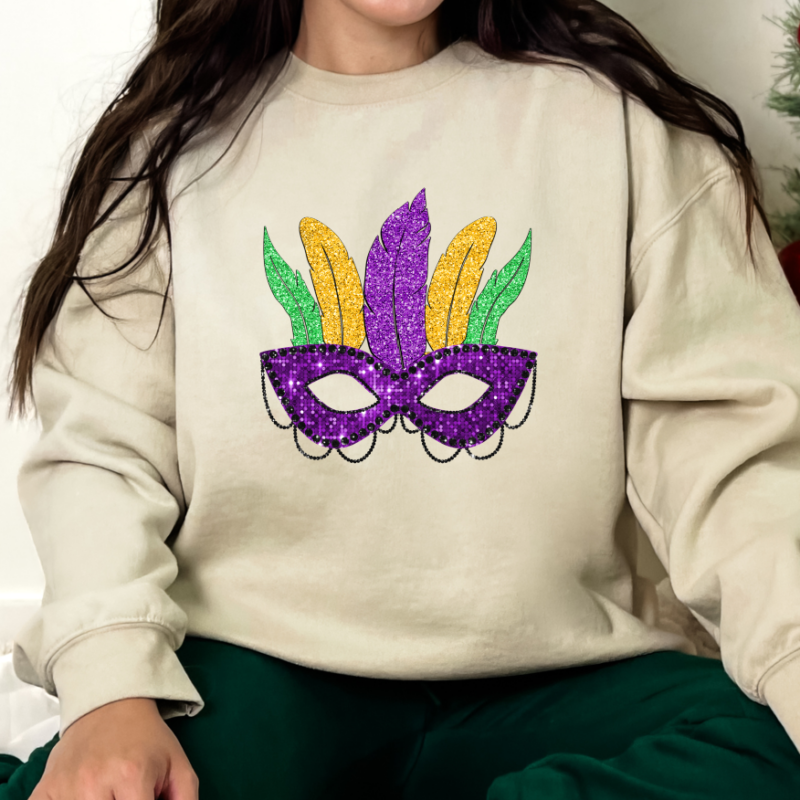 Purple Mardi Gras Mask Shirt, Mardi Gras Sweatshirt, NOLA Parade Sweater, Louisiana New Orleans Purple Green and Gold Shirt, NOLA Parade Gift - Image 5