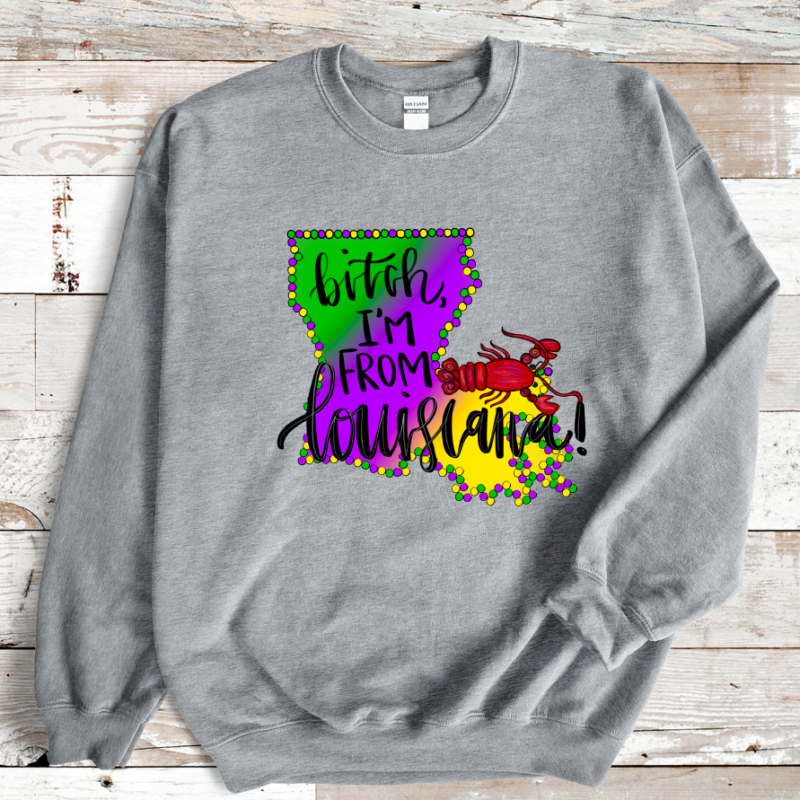Bitch I'm From Louisiana Shirt, Mardi Gras Sweatshirt, NOLA Parade Sweater, Louisiana New Orleans Purple Green and Gold Shirt, NOLA Parade Gift - Image 5