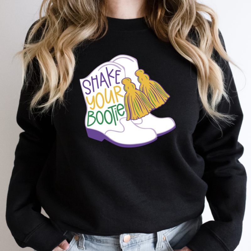 Shake Your Boots Shirt, Mardi Gras Sweatshirt, NOLA Parade Sweater, Louisiana New Orleans Purple Green and Gold Shirt, NOLA Parade Gift
