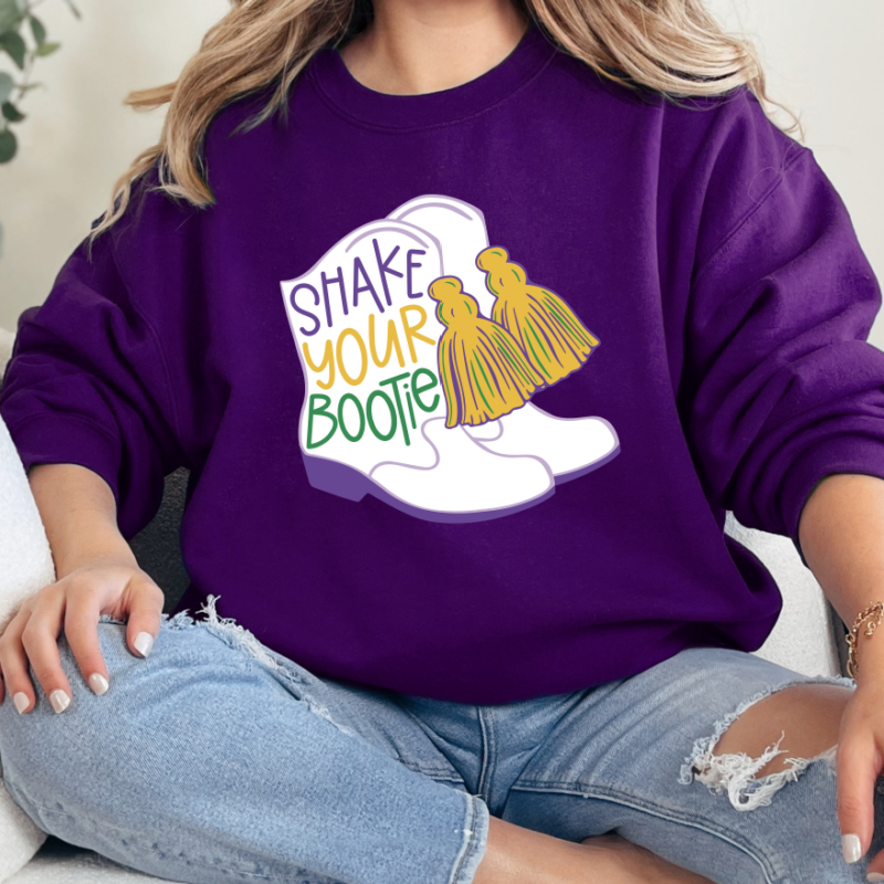 Shake Your Boots Shirt, Mardi Gras Sweatshirt, NOLA Parade Sweater, Louisiana New Orleans Purple Green and Gold Shirt, NOLA Parade Gift - Image 4