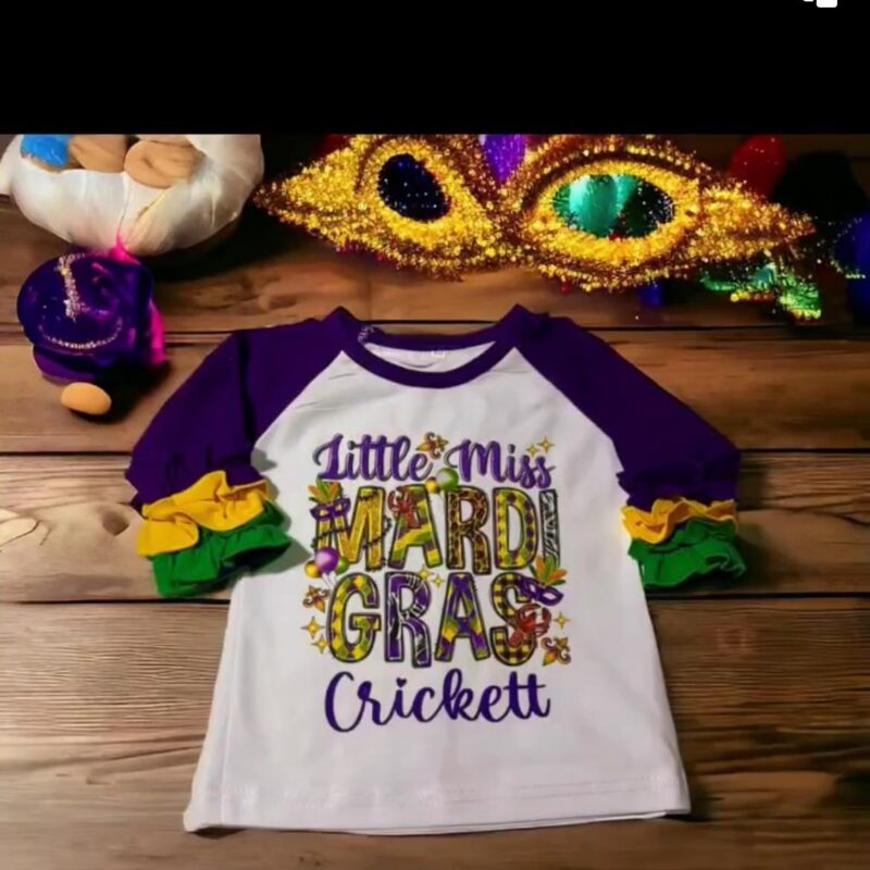 Little Miss Mardi Gras Ruffle Sleeve Raglan