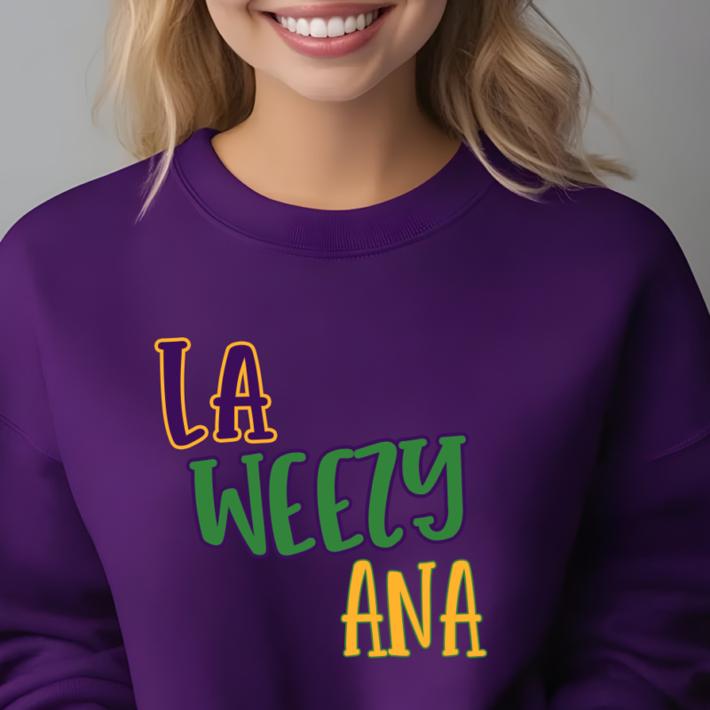 Alternative view of LaWeezyAna Shirt, Mardi Gras Sweatshirt, NOLA Parade Sweater, Louisiana New Orleans Purple Green and Gold Shirt, NOLA Parade Gift (Copy)