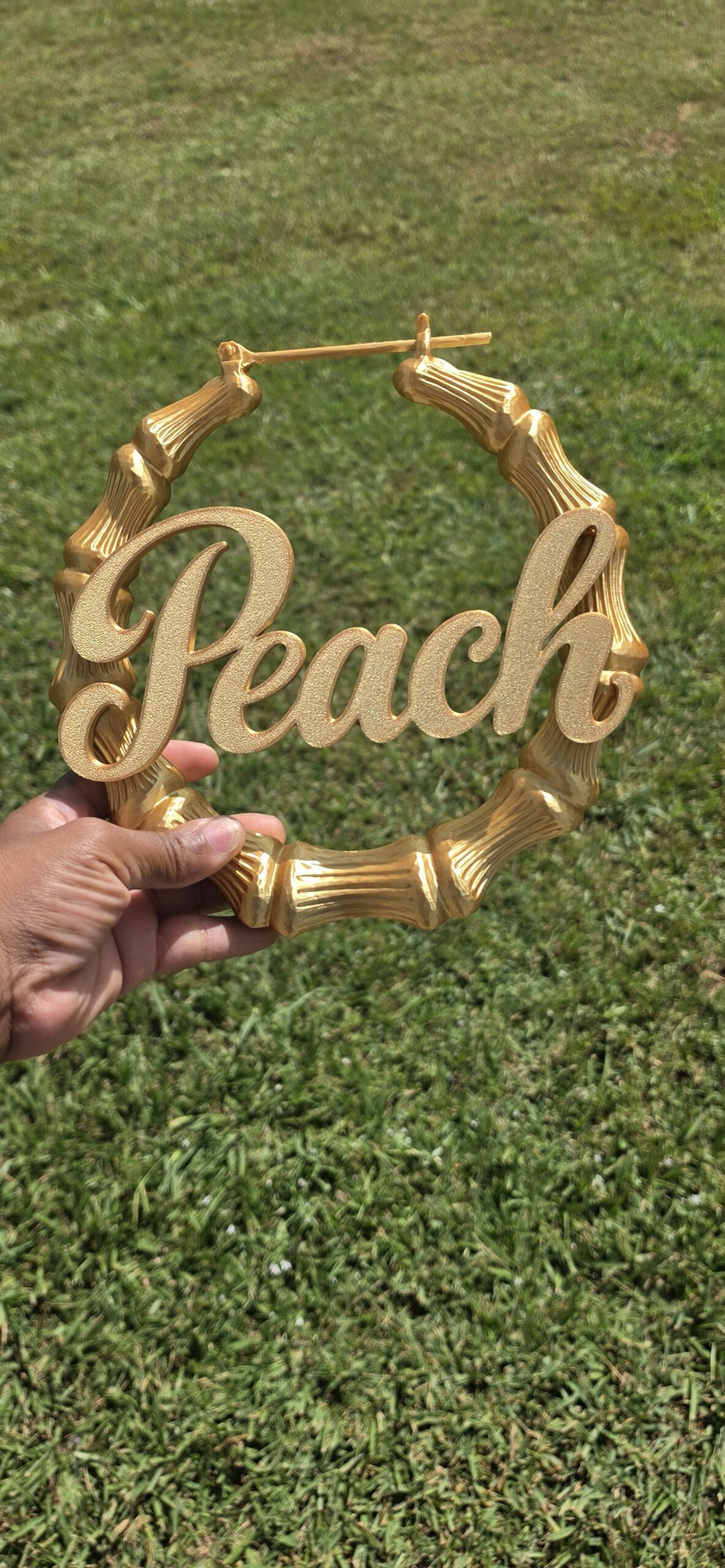Personalized Bamboo Name Hoop Earrings Door Hanger – Custom Oversized Statement Earrings